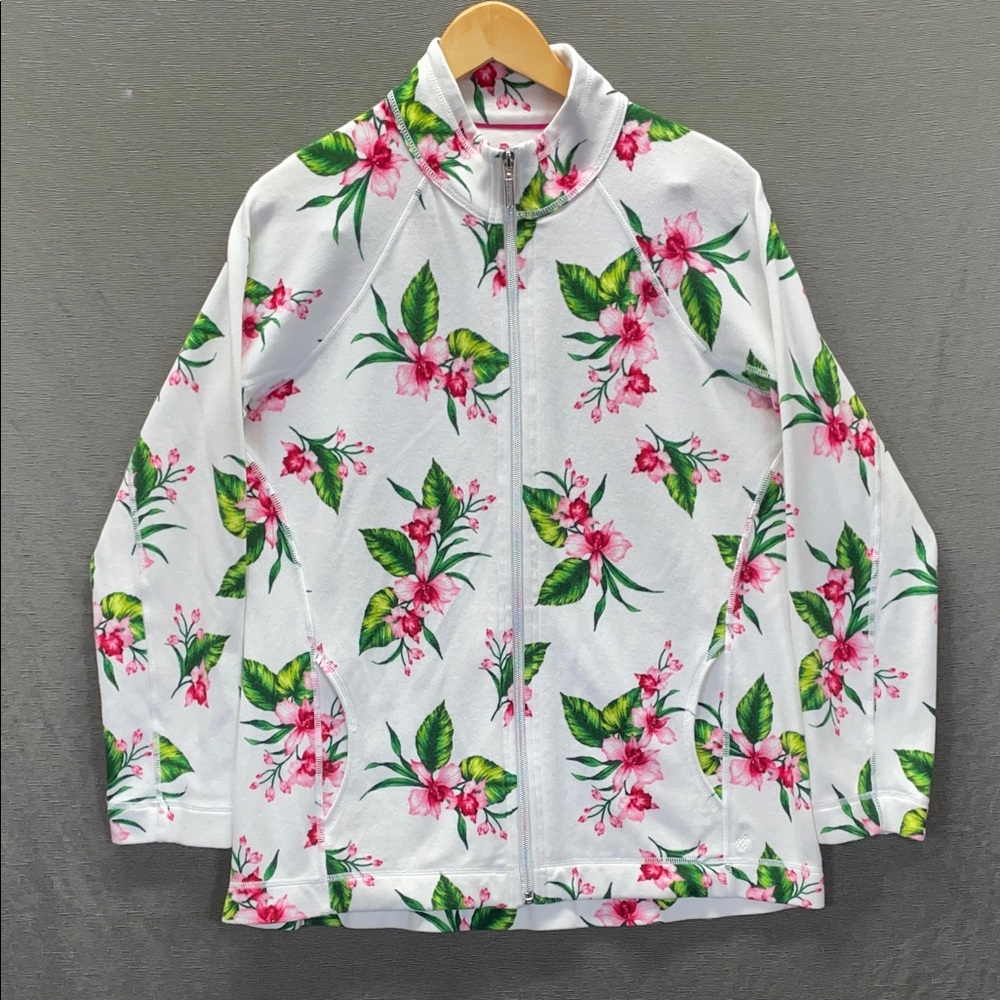 Tommy Bahama White Floral Aruba Zip-Up Top